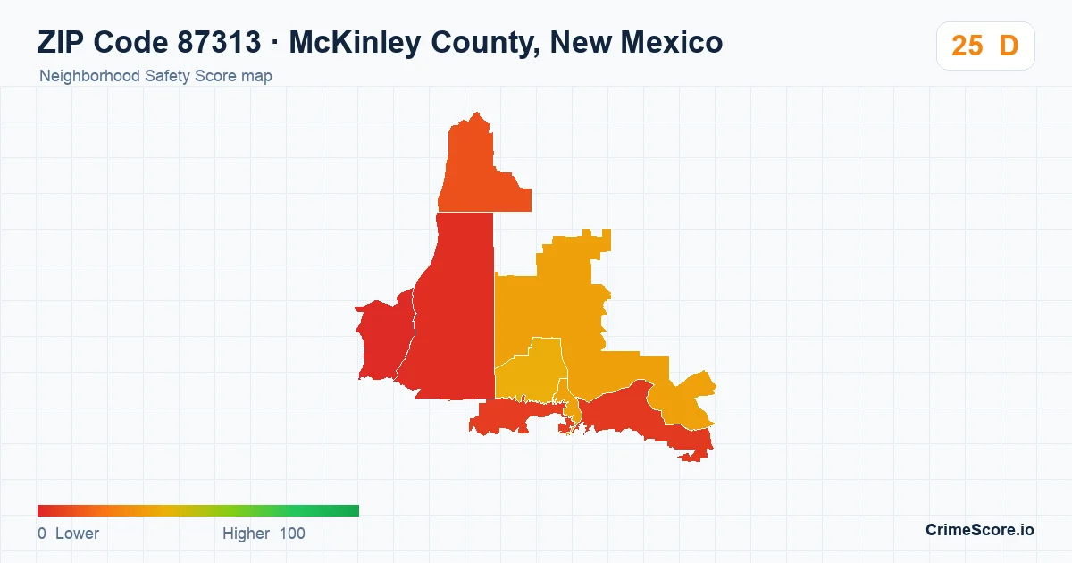 ZIP Code 87313 in McKinley County, New Mexico neighborhood Safety Score map