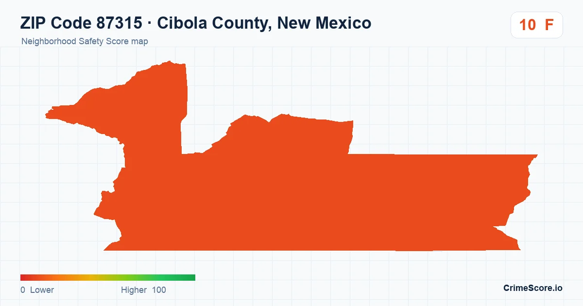 ZIP Code 87315 in Cibola County, New Mexico neighborhood Safety Score map
