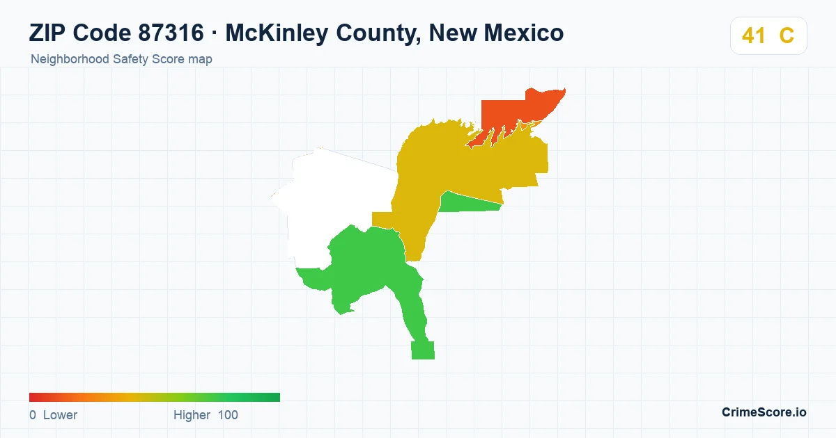ZIP Code 87316 in McKinley County, New Mexico neighborhood Safety Score map