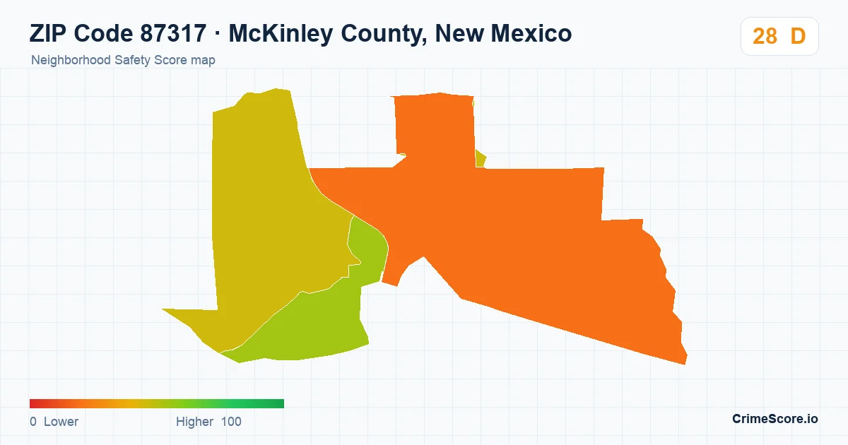ZIP Code 87317 in McKinley County, New Mexico neighborhood Safety Score map