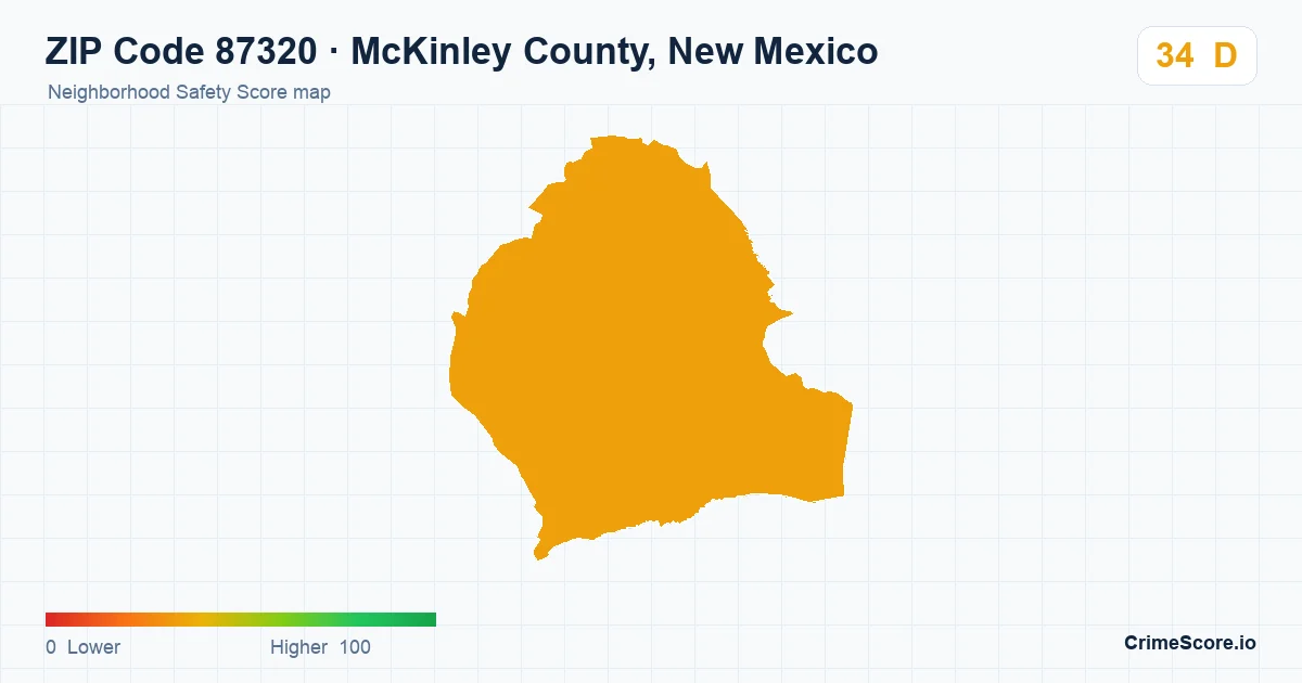 ZIP Code 87320 in McKinley County, New Mexico neighborhood Safety Score map