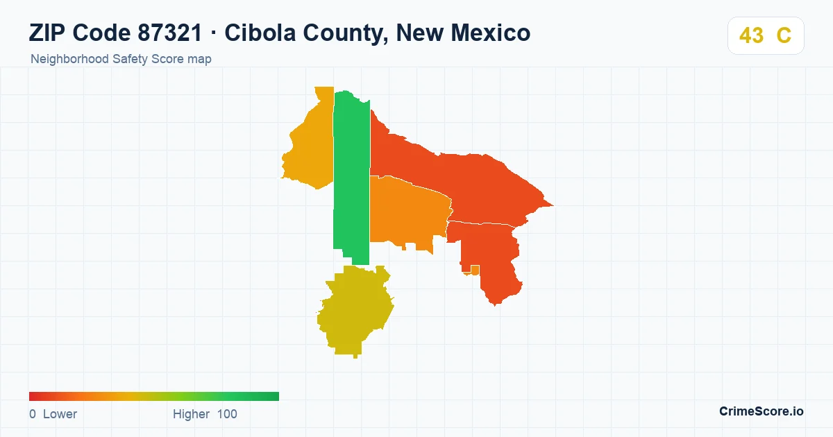 ZIP Code 87321 in Cibola County, New Mexico neighborhood Safety Score map