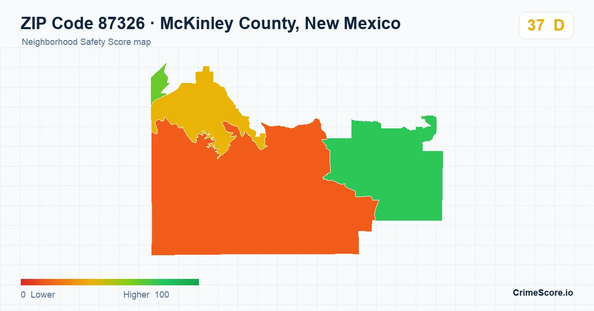ZIP Code 87326 in McKinley County, New Mexico neighborhood Safety Score map