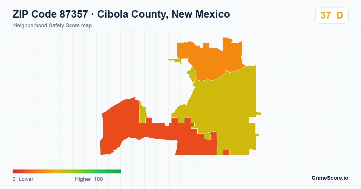 ZIP Code 87357 in Cibola County, New Mexico neighborhood Safety Score map