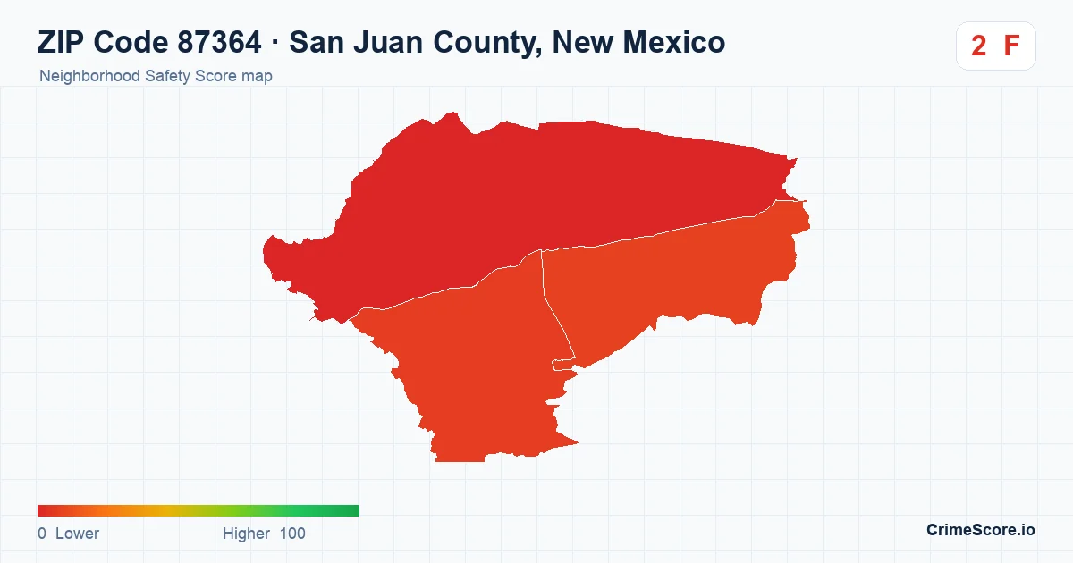 ZIP Code 87364 in San Juan County, New Mexico neighborhood Safety Score map