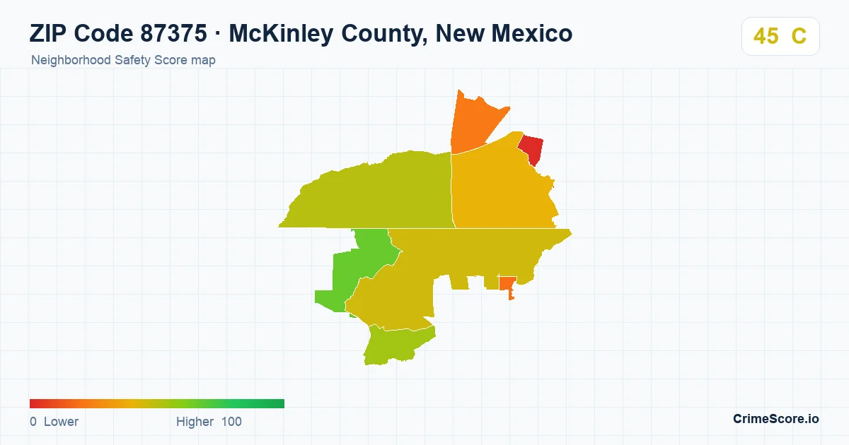 ZIP Code 87375 in McKinley County, New Mexico neighborhood Safety Score map