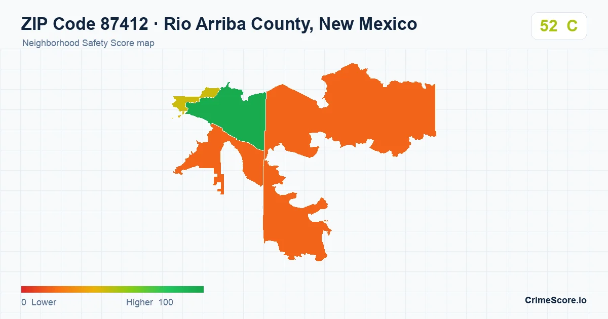 ZIP Code 87412 in Rio Arriba County, New Mexico neighborhood Safety Score map