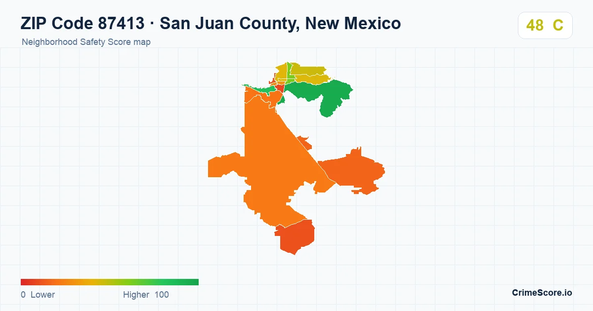 ZIP Code 87413 in San Juan County, New Mexico neighborhood Safety Score map