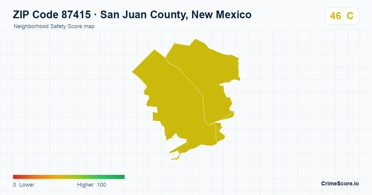 ZIP Code 87415 in San Juan County, New Mexico neighborhood Safety Score map