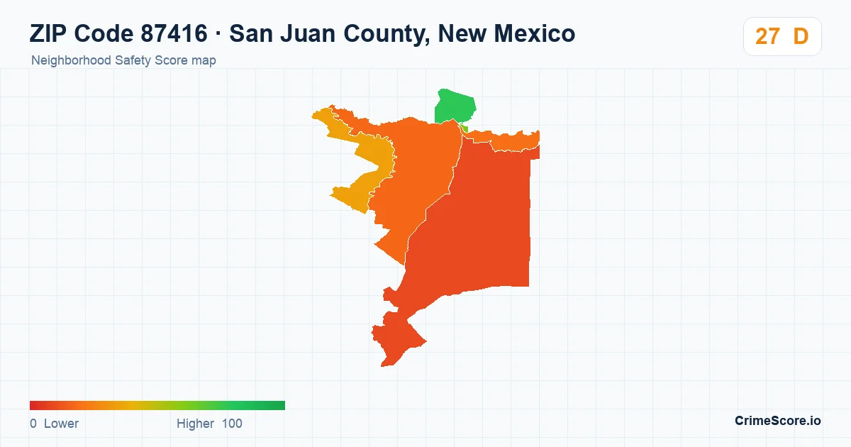ZIP Code 87416 in San Juan County, New Mexico neighborhood Safety Score map