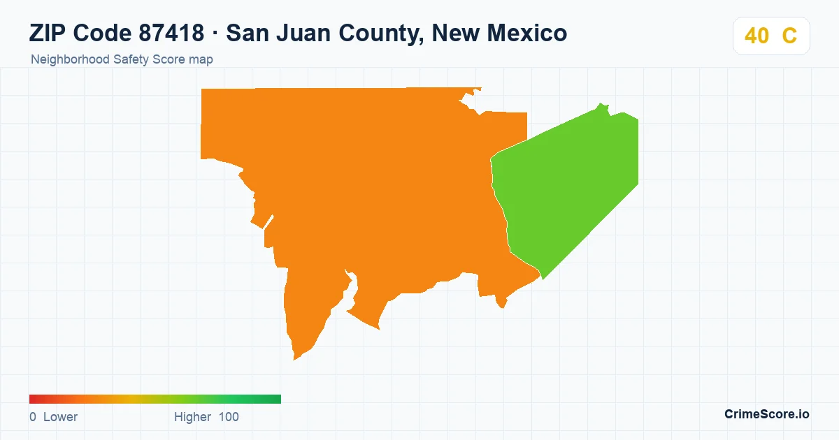 ZIP Code 87418 in San Juan County, New Mexico neighborhood Safety Score map