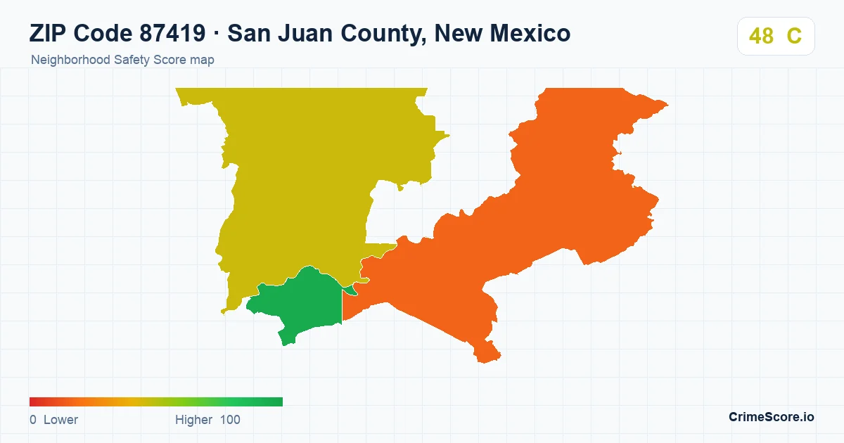 ZIP Code 87419 in San Juan County, New Mexico neighborhood Safety Score map