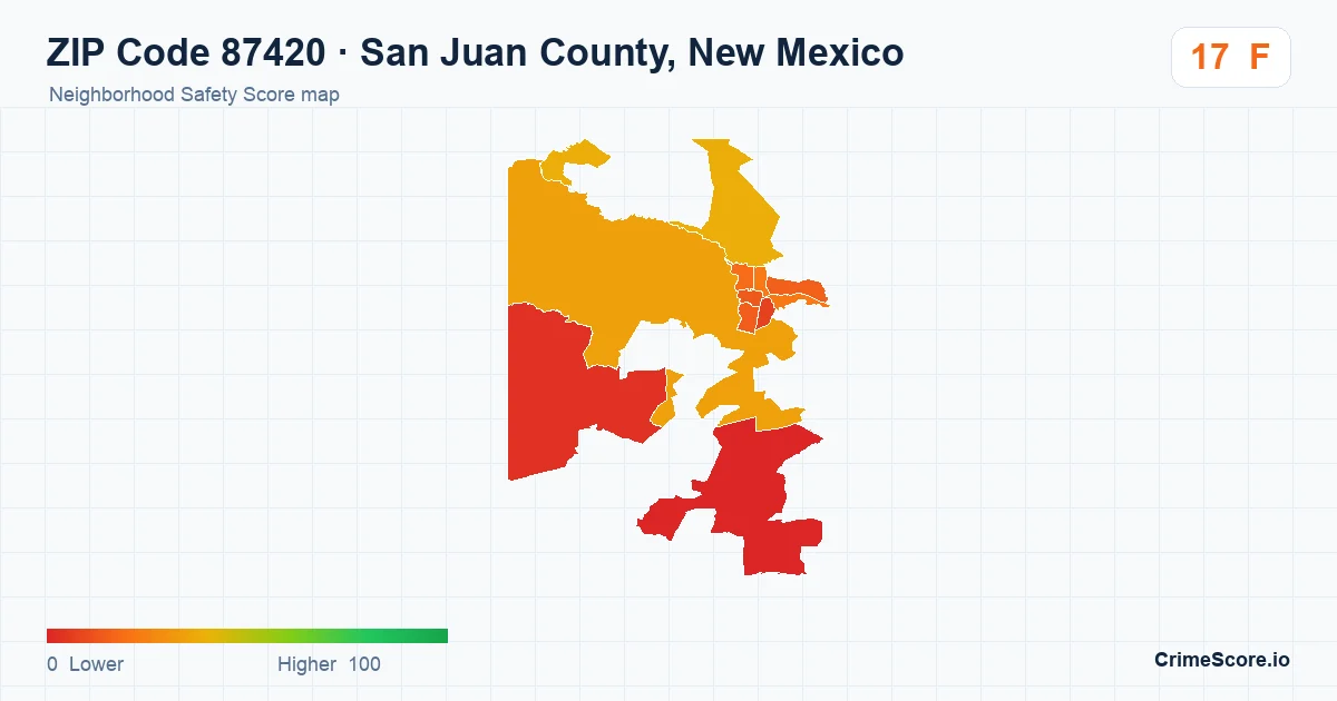 ZIP Code 87420 in San Juan County, New Mexico neighborhood Safety Score map