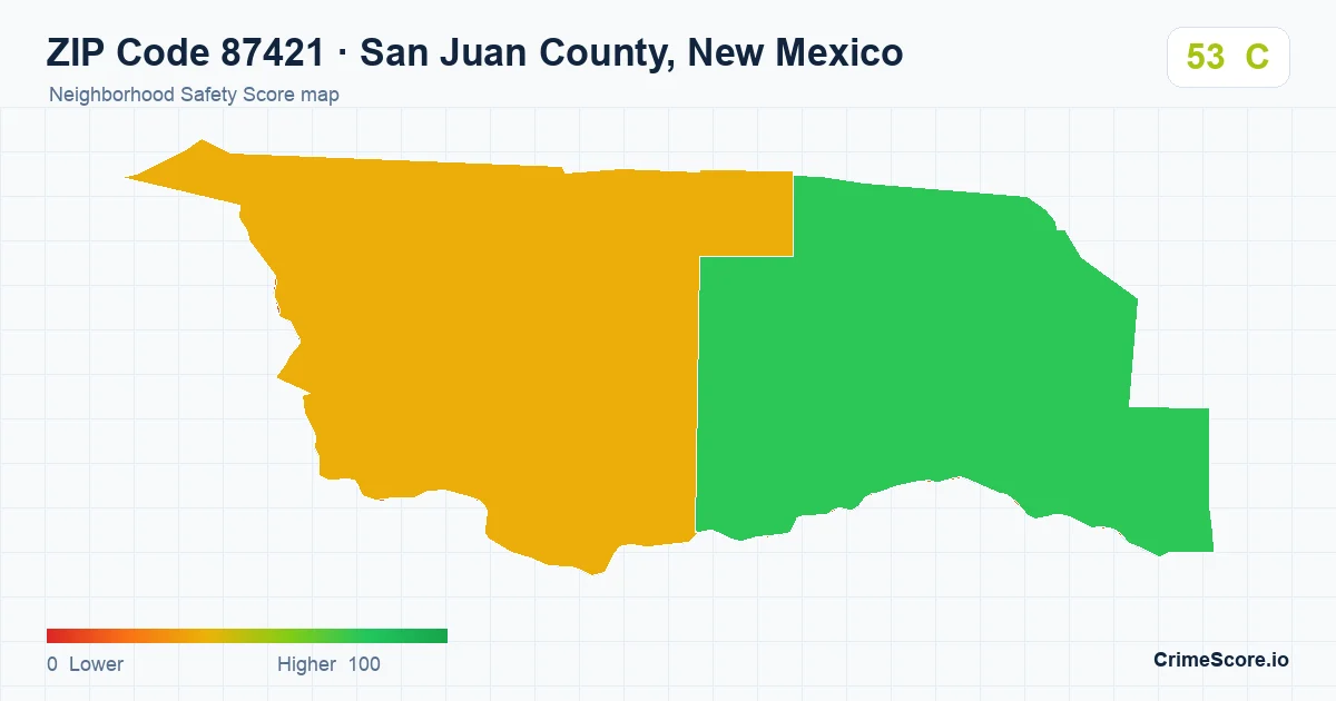 ZIP Code 87421 in San Juan County, New Mexico neighborhood Safety Score map