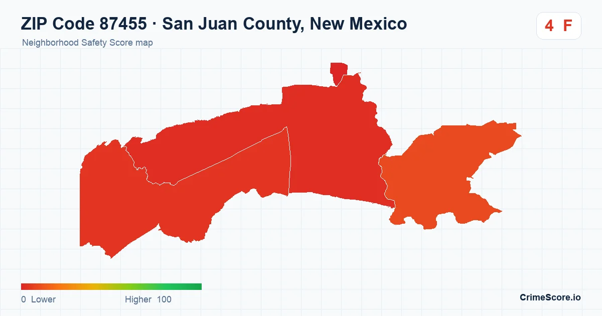 ZIP Code 87455 in San Juan County, New Mexico neighborhood Safety Score map