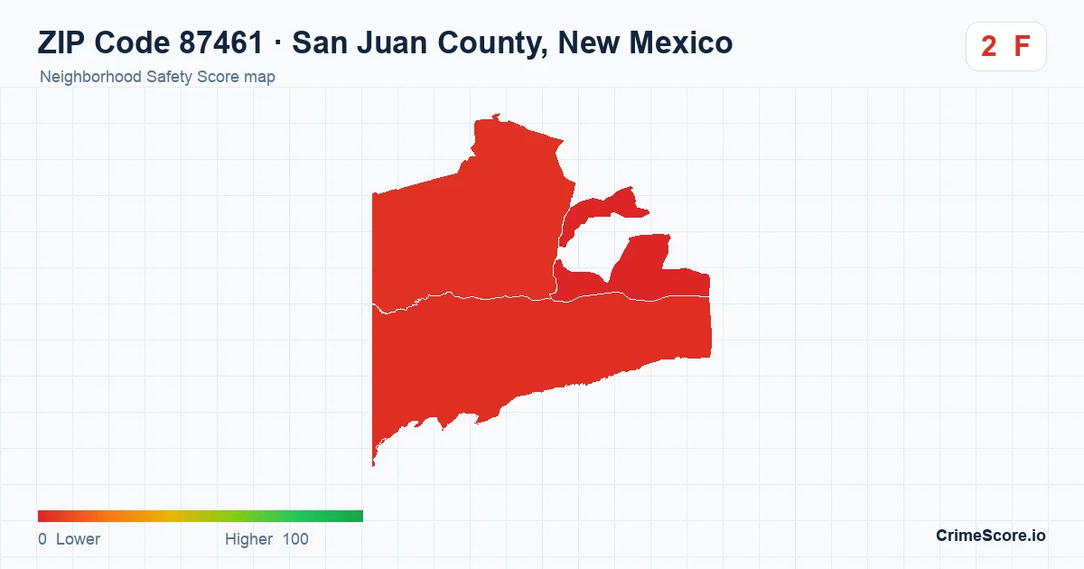 ZIP Code 87461 in San Juan County, New Mexico neighborhood Safety Score map