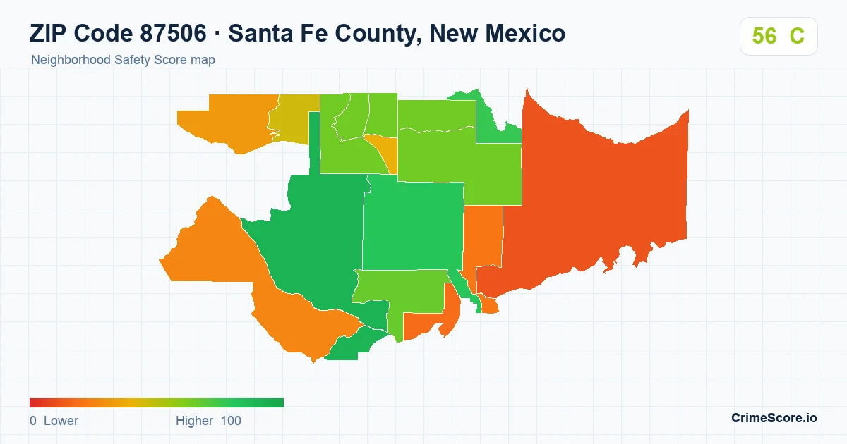 ZIP Code 87506 in Santa Fe County, New Mexico neighborhood Safety Score map