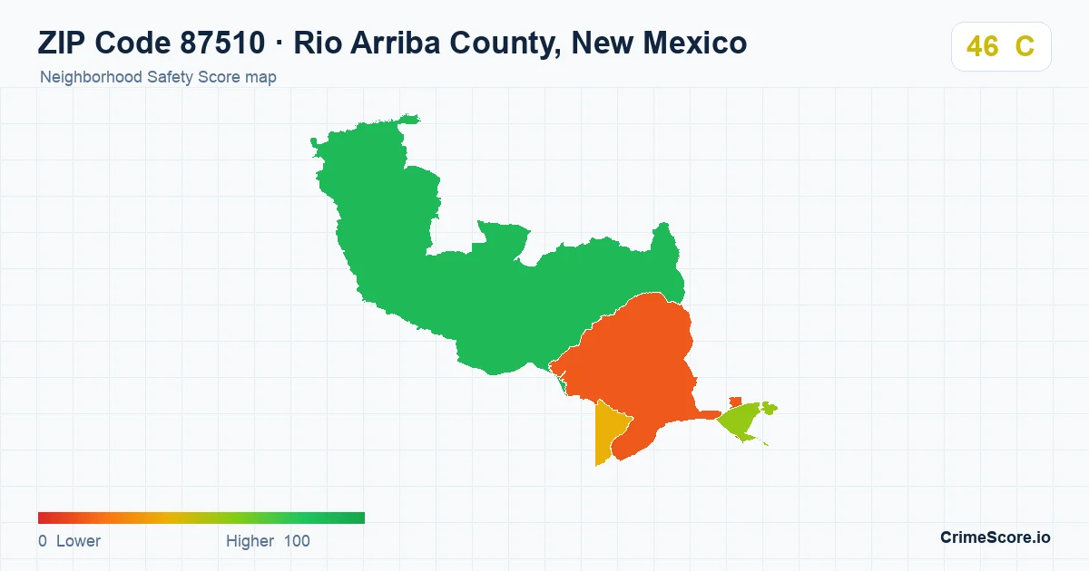 ZIP Code 87510 in Rio Arriba County, New Mexico neighborhood Safety Score map
