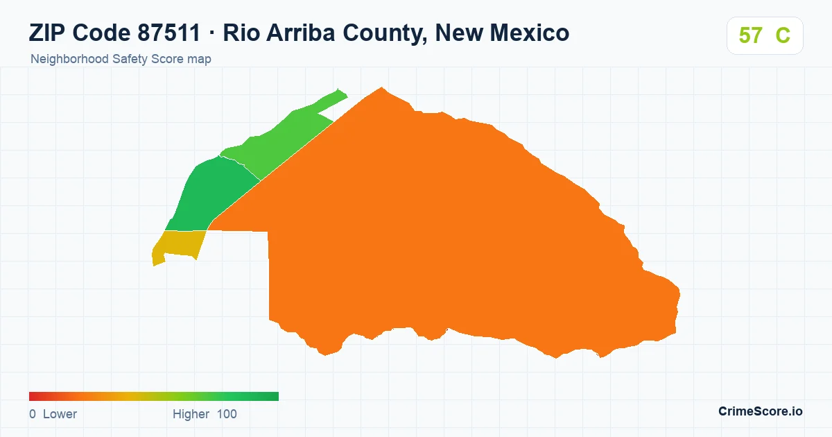 ZIP Code 87511 in Rio Arriba County, New Mexico neighborhood Safety Score map