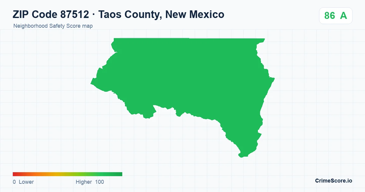 ZIP Code 87512 in Taos County, New Mexico neighborhood Safety Score map