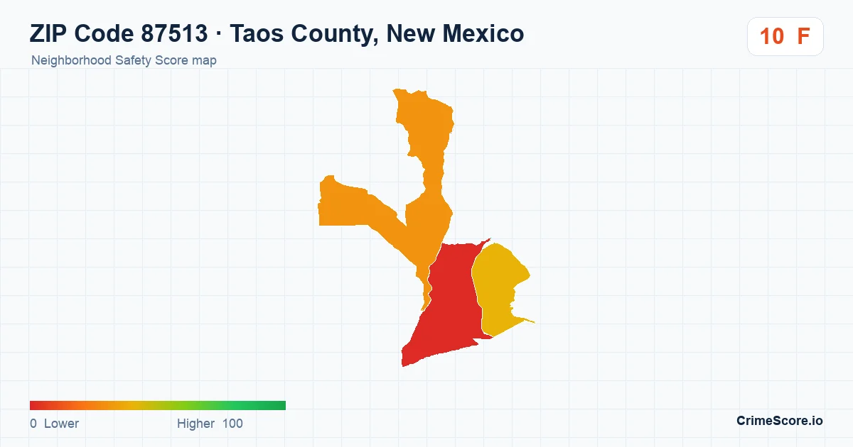 ZIP Code 87513 in Taos County, New Mexico neighborhood Safety Score map