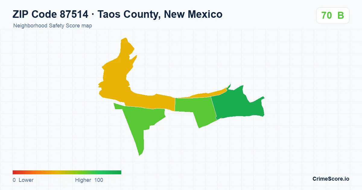 ZIP Code 87514 in Taos County, New Mexico neighborhood Safety Score map