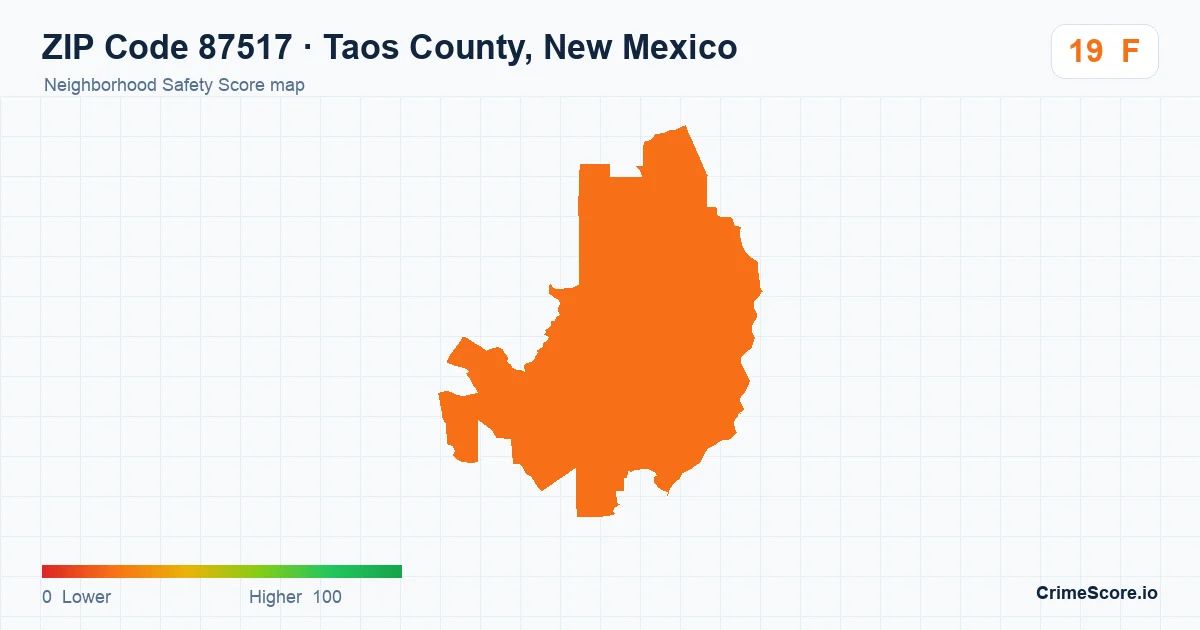 ZIP Code 87517 in Taos County, New Mexico neighborhood Safety Score map