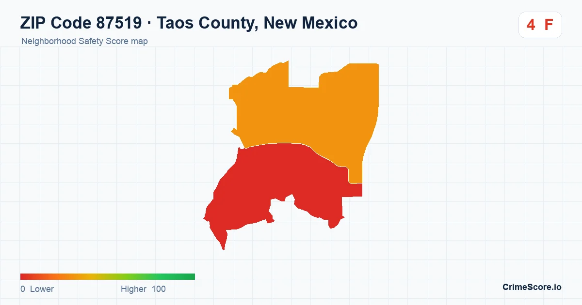 ZIP Code 87519 in Taos County, New Mexico neighborhood Safety Score map