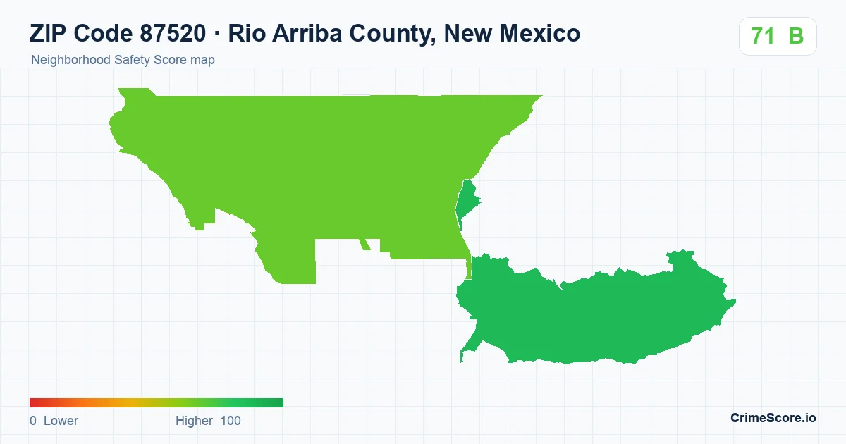 ZIP Code 87520 in Rio Arriba County, New Mexico neighborhood Safety Score map