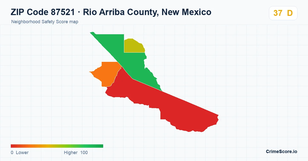 ZIP Code 87521 in Rio Arriba County, New Mexico neighborhood Safety Score map
