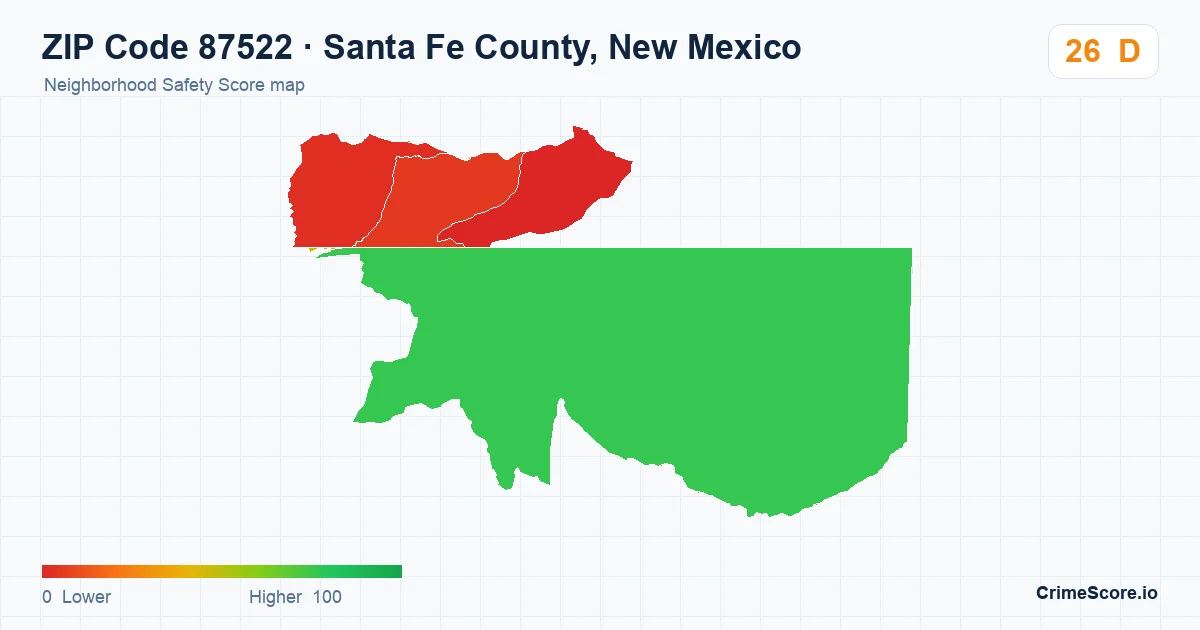 ZIP Code 87522 in Santa Fe County, New Mexico neighborhood Safety Score map