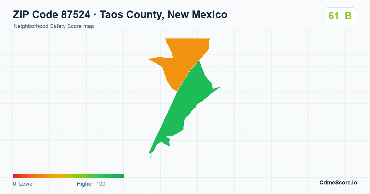 ZIP Code 87524 in Taos County, New Mexico neighborhood Safety Score map