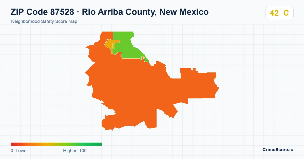 ZIP Code 87528 in Rio Arriba County, New Mexico neighborhood Safety Score map