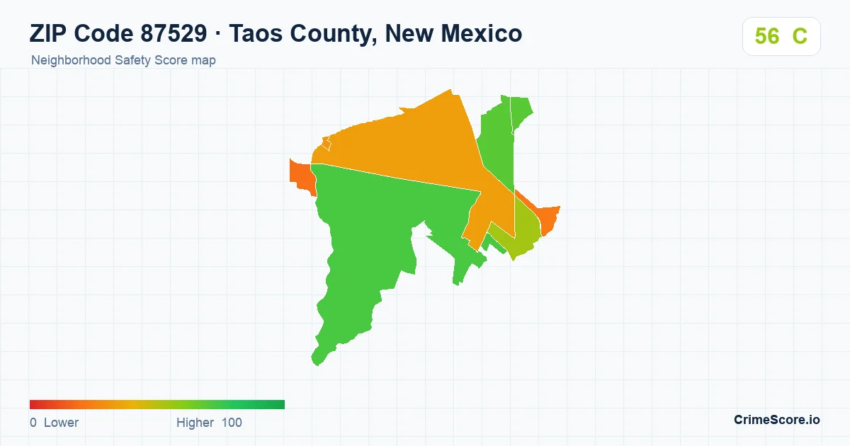 ZIP Code 87529 in Taos County, New Mexico neighborhood Safety Score map