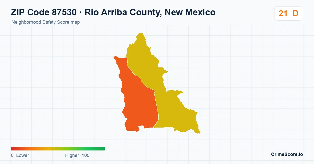 ZIP Code 87530 in Rio Arriba County, New Mexico neighborhood Safety Score map