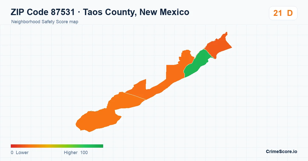 ZIP Code 87531 in Taos County, New Mexico neighborhood Safety Score map