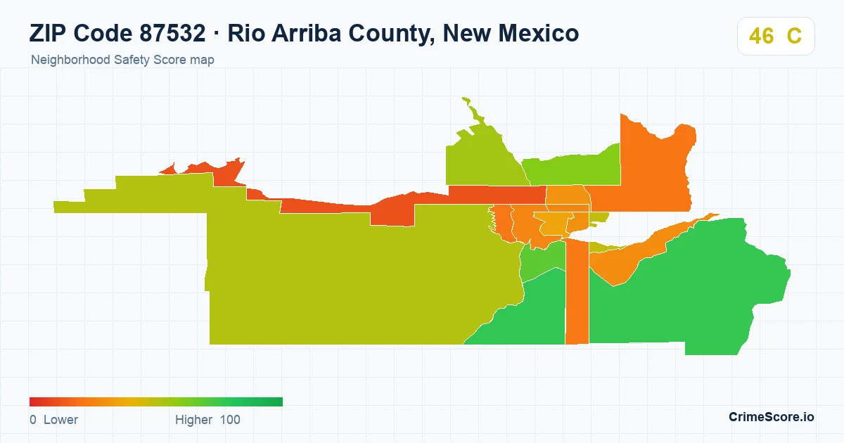 ZIP Code 87532 in Rio Arriba County, New Mexico neighborhood Safety Score map