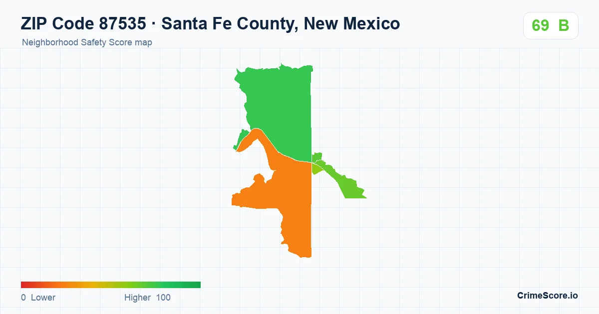 ZIP Code 87535 in Santa Fe County, New Mexico neighborhood Safety Score map