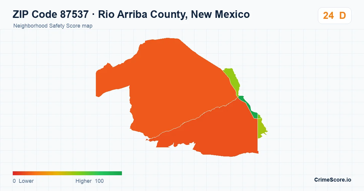 ZIP Code 87537 in Rio Arriba County, New Mexico neighborhood Safety Score map
