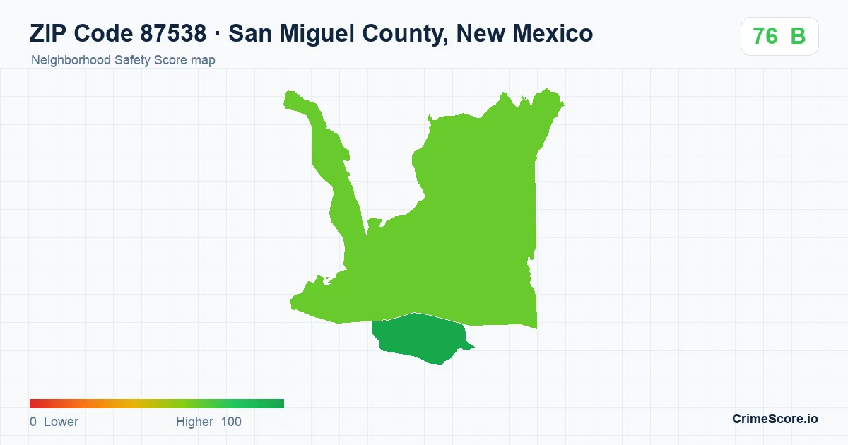 ZIP Code 87538 in San Miguel County, New Mexico neighborhood Safety Score map