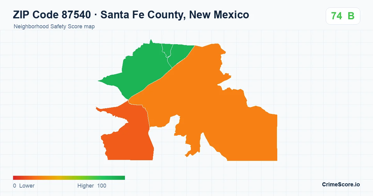 ZIP Code 87540 in Santa Fe County, New Mexico neighborhood Safety Score map