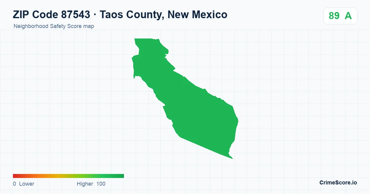 ZIP Code 87543 in Taos County, New Mexico neighborhood Safety Score map