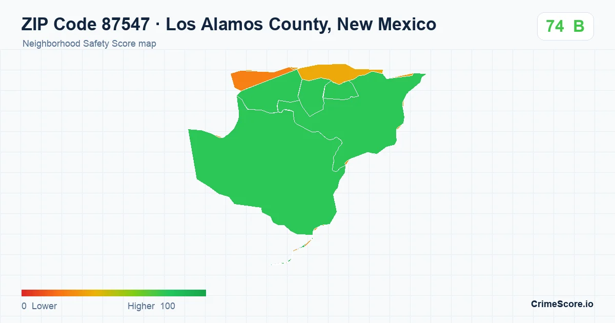 ZIP Code 87547 in Los Alamos County, New Mexico neighborhood Safety Score map