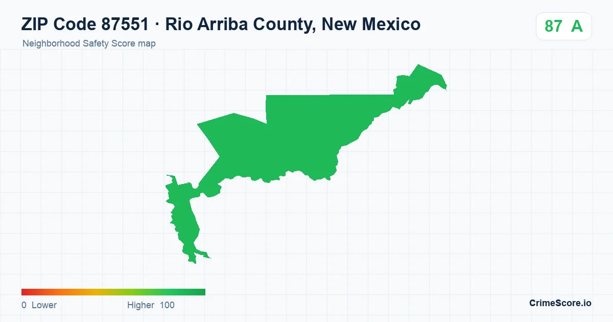 ZIP Code 87551 in Rio Arriba County, New Mexico neighborhood Safety Score map