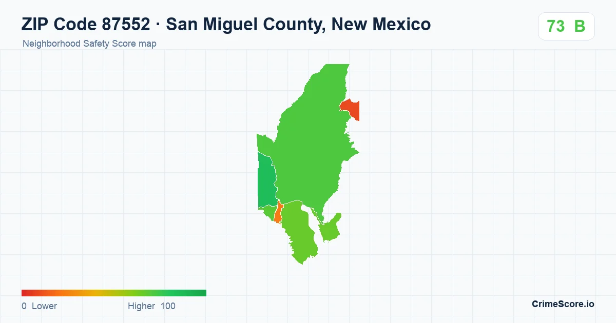 ZIP Code 87552 in San Miguel County, New Mexico neighborhood Safety Score map