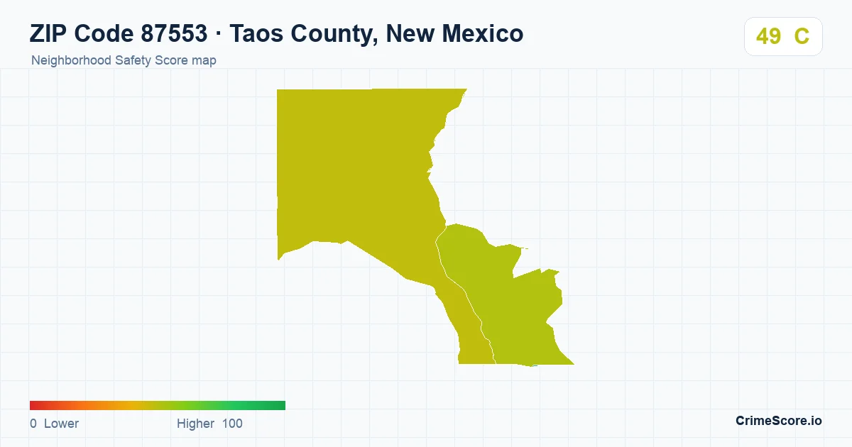 ZIP Code 87553 in Taos County, New Mexico neighborhood Safety Score map