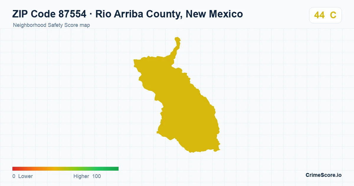 ZIP Code 87554 in Rio Arriba County, New Mexico neighborhood Safety Score map