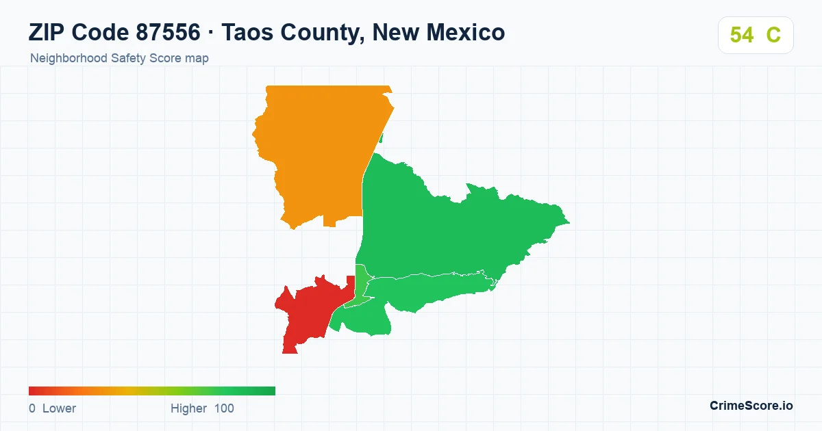 ZIP Code 87556 in Taos County, New Mexico neighborhood Safety Score map