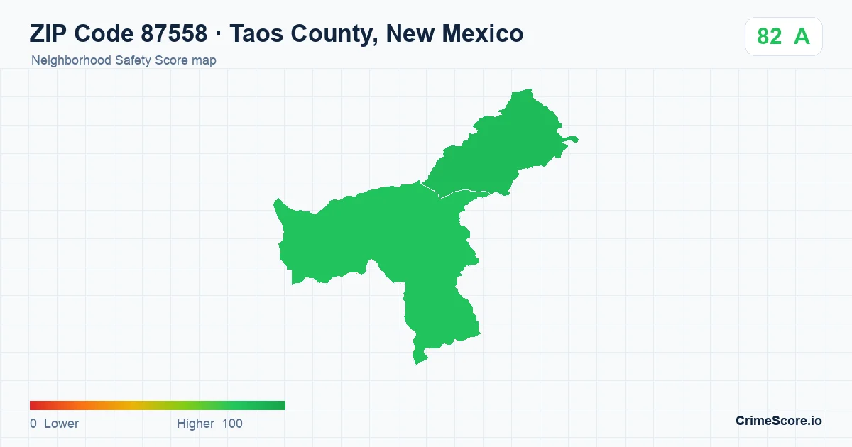ZIP Code 87558 in Taos County, New Mexico neighborhood Safety Score map