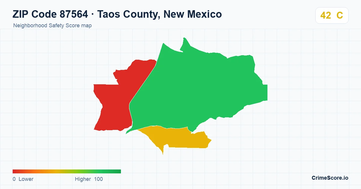 ZIP Code 87564 in Taos County, New Mexico neighborhood Safety Score map